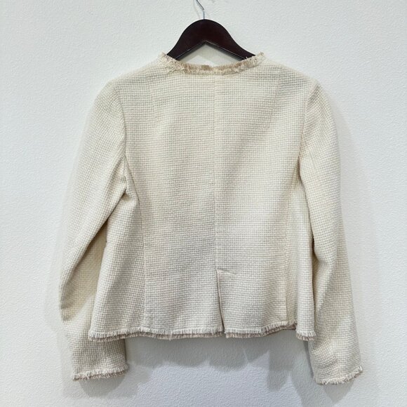 Hache Cream Tweed Blazer with Fringe Hem - Picture 5 of 9